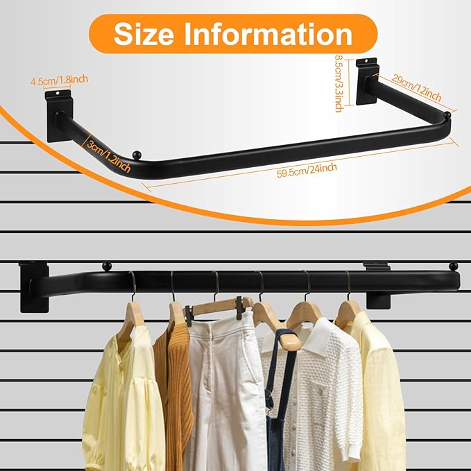 Polmart Slatwall Steel U-Shaped Hanger Rail, Black (U-Shape, 4-Pack)