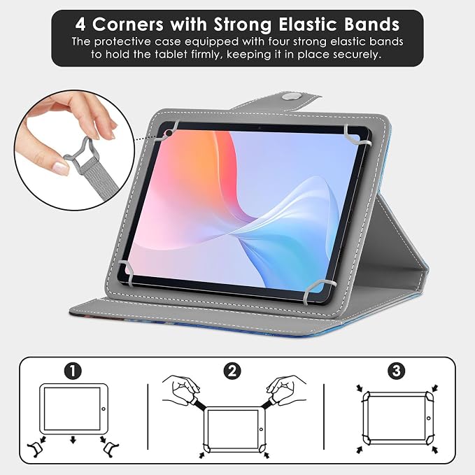 DETUOSI Universal 8.0 inch Tablet Case 8.7 inch Tablet Cover Travel Portable Protective Folio PU Leather Stand Shell Case【with 4 Fixed Rings】for All Kinds of 8.0-8.7 inch Android/iOS/Windows Tablets
