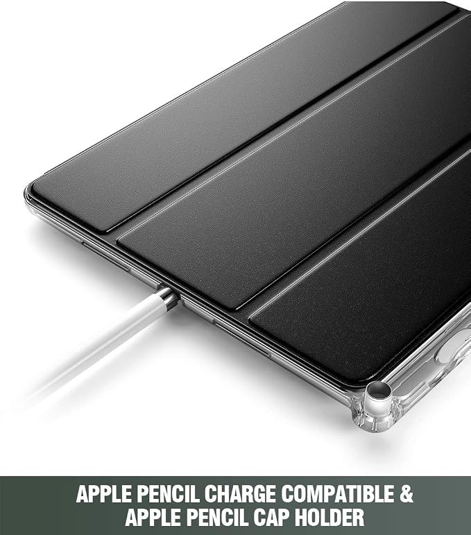 Poetic Lumos X Case Designed for iPad 10.2 9th Generation (2021) / 8th Gen (2020) /7th Gen (2019) Case Smart Cover with Pencil Holder Flexible Back Clear TPU Slim Fit Trifold Folio Black