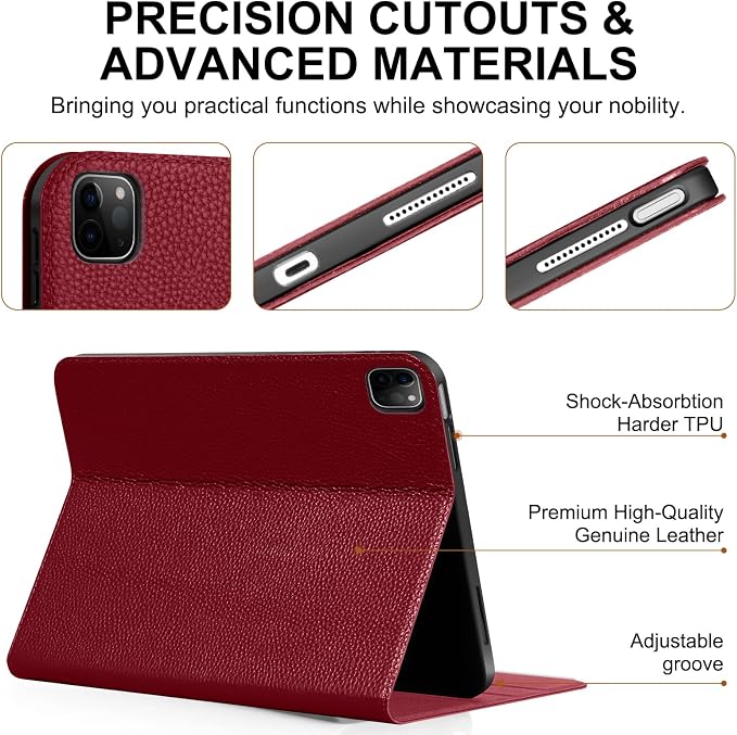 Genuine Leather Case for iPad 11th Gen 11/10th Gen 10.9 Black | Pencil Holder Adjustable Stand Auto Wake/Sleep Shockproof