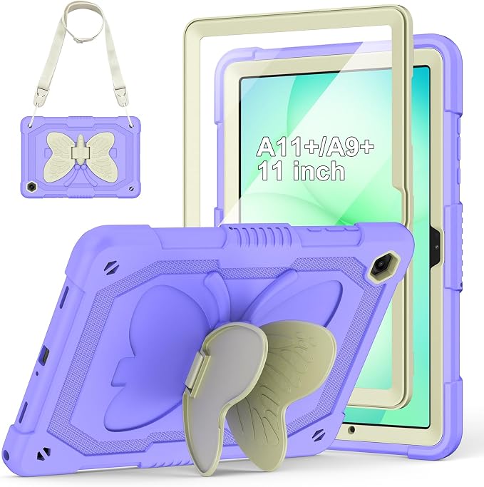 Cover for Samsung Galaxy Tab A11+ Plus/A9+ Plus Case with Screen Protector Galaxy Tab A11+/A9+ 11 inch 2025/2023 Released with Butterfly Stand Shoulder Strap Shockproof case for Kids Girl Colorful
