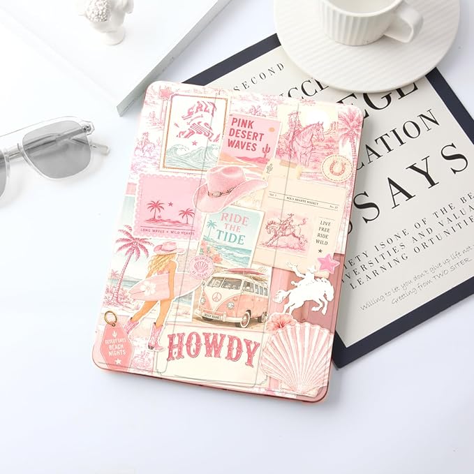 JOYLAND Pink Bow Compatible with iPad 6th/5th Generation (2018 2017 Model 9.7 Inch)iPad Air 2/Air 1 (9.7 Inch) with Pencil Holder-Trifold Stand Protective Cover with Soft TPU BackBlack
