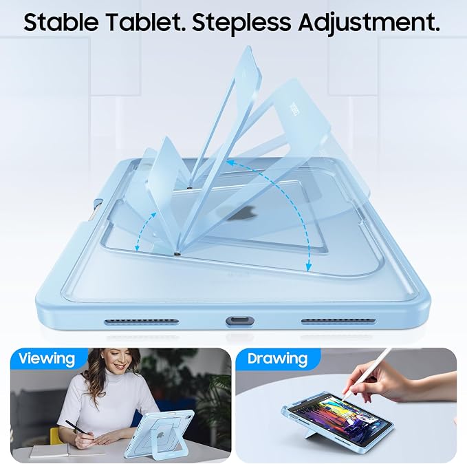 Fintie Shockproof Case for iPad (A16) 11th Gen 11-in iPad 10th Gen 10.9 | Slim Frosted Hard Back Cover Multi-Angle Viewing Built-in Kickstand &amp Pencil Holder Anti-Scratch Black