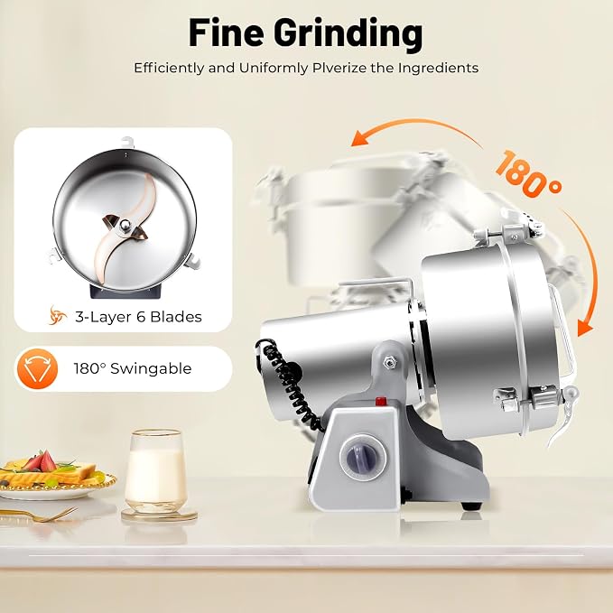 Electric Grain Mill, 2500g Capacity High-speed Grain Mill Grinder, Food-grade