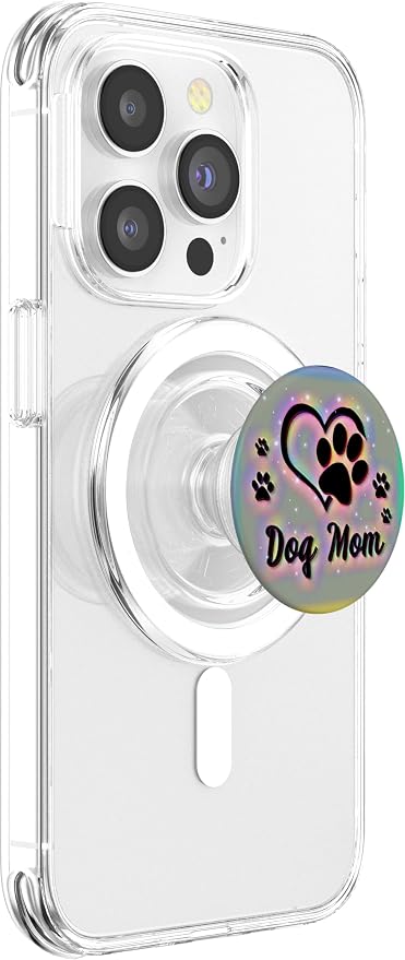 Dog Mom Gift Cute Dog Paw Print Heart Black Rainbow PopSockets Adhesive PopGrip