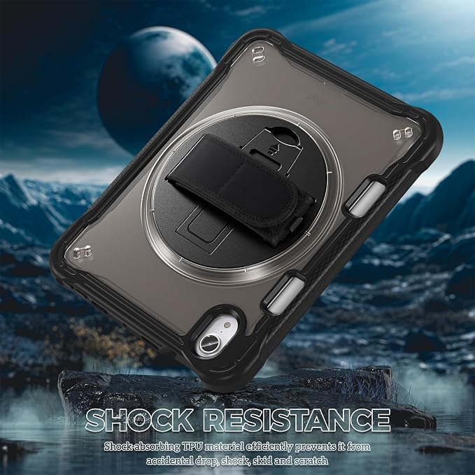 ProCase Rugged Case for iPad mini 7th(A17 Pro) 2024 / 6th Gen 8.3 2021 | Heavy Duty Shockproof Rugged Cover with Hand Strap 360 Degree Rotatable Kickstand Protective for iPad mini 8.3 -Black