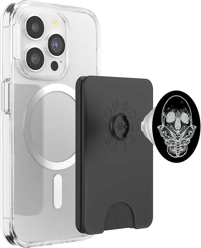 Wicca Pagan Symbol White Skull Moth Occult Gift Black Base PopSockets Adhesive PopGrip