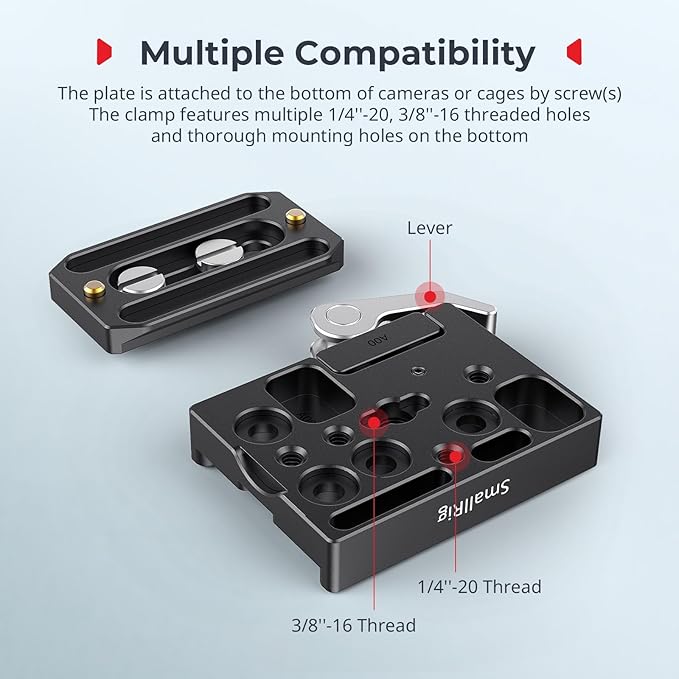 SMALLRIG Universal Quick Release Mount Plate Kit for Arca-Type, Built in Clamp and Plate, with 1/4''-20 & 3/8''-16 Threaded Holes- 2144B