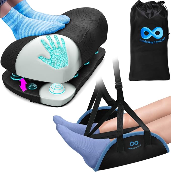 Cloud Foot Rest and Airplane Foot Rest Bundle – Memory Foam Comfort for Desk, Office, and Travel with Adjustable Ergonomic Design