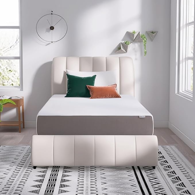 Amazon Basics Memory Foam Mattress, Soft Plush Feel, 12 Inch, Twin, White/Grey
