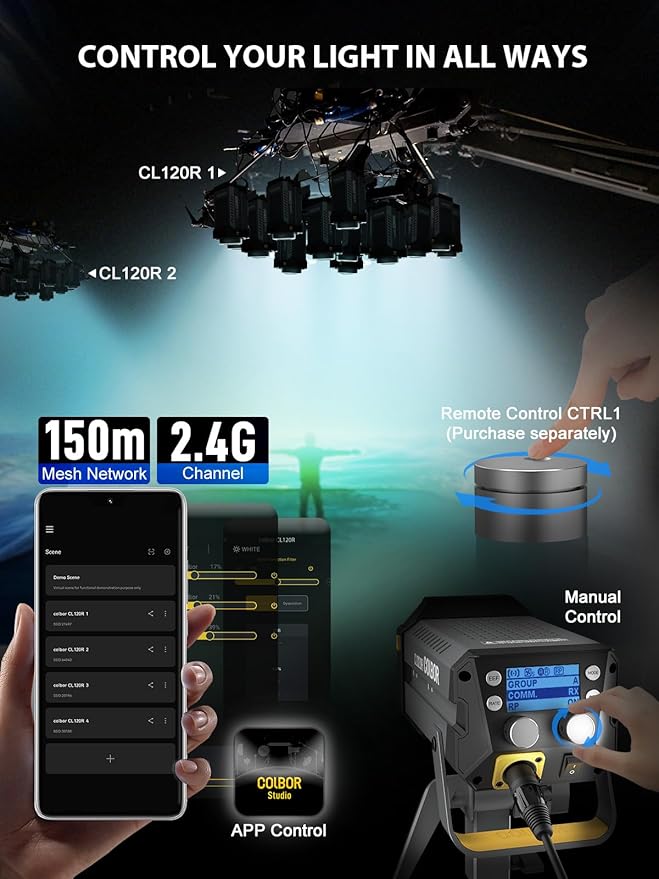 Video Light, COLBOR CL120R RGB 120W Continuous Lighting M/G Balance 2700~6500K CRI96+ Studio Light with Bowens Mount 13 Light Effects for Film Live, Video-Light-Studio-LED-Photography