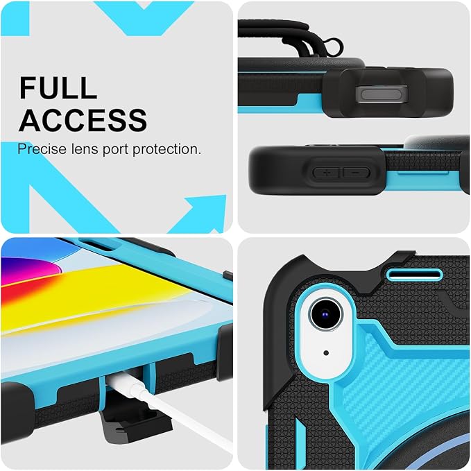 for iPad 9th 8th 7th Gen Case 10.2 inch with Screen Protector | 360° Rotating Kickstand Hand Strap Shoulder Strap Heavy Duty Military Grade - Kids Friendly