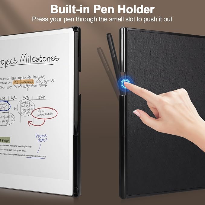 Caweet Case for Remarkable Paper Pro 11.8 2024 Slim Hard Back Shell Protective Book Folio Cover with Built-in Pen Holder and Auto Wake/Sleep Black