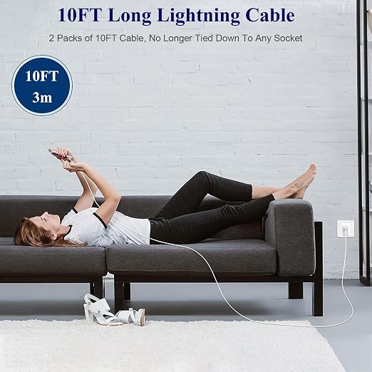 10FT iPad ChargeriPhone Charger Pad Cord Fast Charging 12W USB Wall Charge | Foldable Portable Travel Plug with 10Foot USB A to Lightning Fast Charging Cable for iPad Mini 1/2/3/4/5Air 1/2/3iPhone