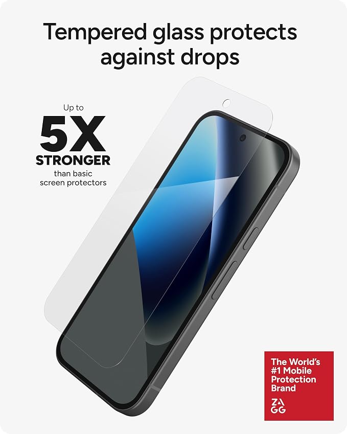 ZAGG Glass Elite Google Pixel 10a Screen Protector - 5x Stronger Aluminosilicate Protection Tempered Glass ClearPrint Technology Easy Install Case Friendly Sustainable Recycled Materials