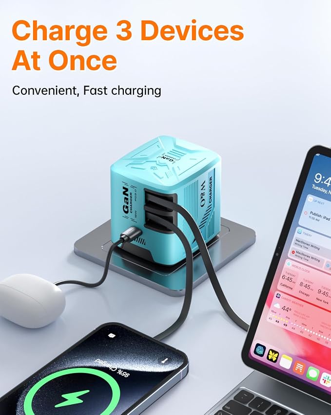 W &amp O 60W GaN Fast Charger Wall Plug Built-in Retractable USB-C &amp L Cables | Retractable Wall Charger with 47.2 Cables One Pull Charging No Cable Mess Solution for iPhone 17/16/15 Galaxy