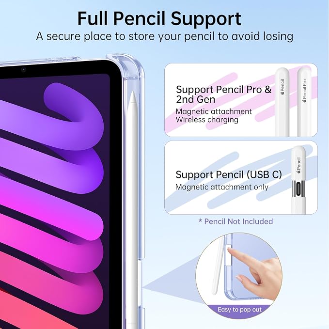 MoKo for iPad mini A17 Pro Case 8.3 Inch 2024 iPad mini 7th/6th Case 2021 | For iPad Mini Case with Pencil Holder Light Trifold Smart Protective Cover with Hard PC Translucent Back Shell Agave Gree