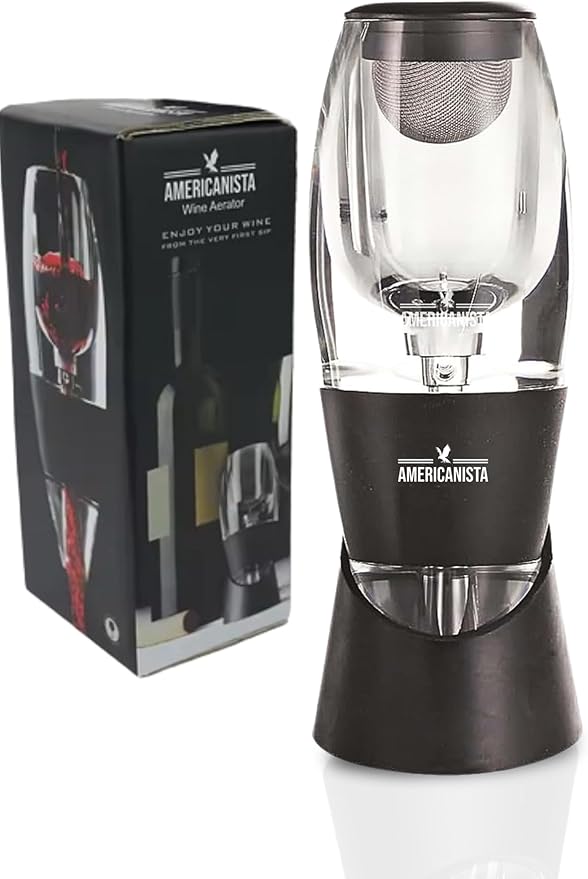 AMERICANISTA Red Wine Aerator- Wine Pourer- Decanter- Premium Wine Aerator with Stand - Decanter Aerating Spout with Filter for any type of Bottle or Glass- Oxygenator Accessory for Wine