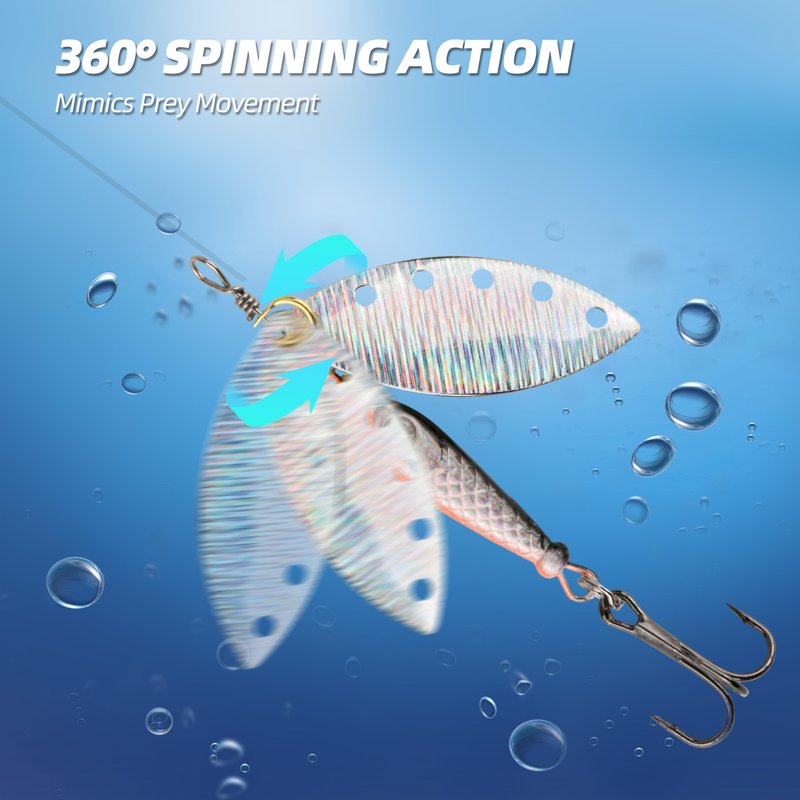 Inline Spinner Bait – Fish-Shaped Spinnerbait Lures 5-Pack, 360° Rotation with Reflective Blades, Perfect for Freshwater & Saltwater Fishing, Targeting Bass, Trout, Pike, Perch & More (Flying Fish)