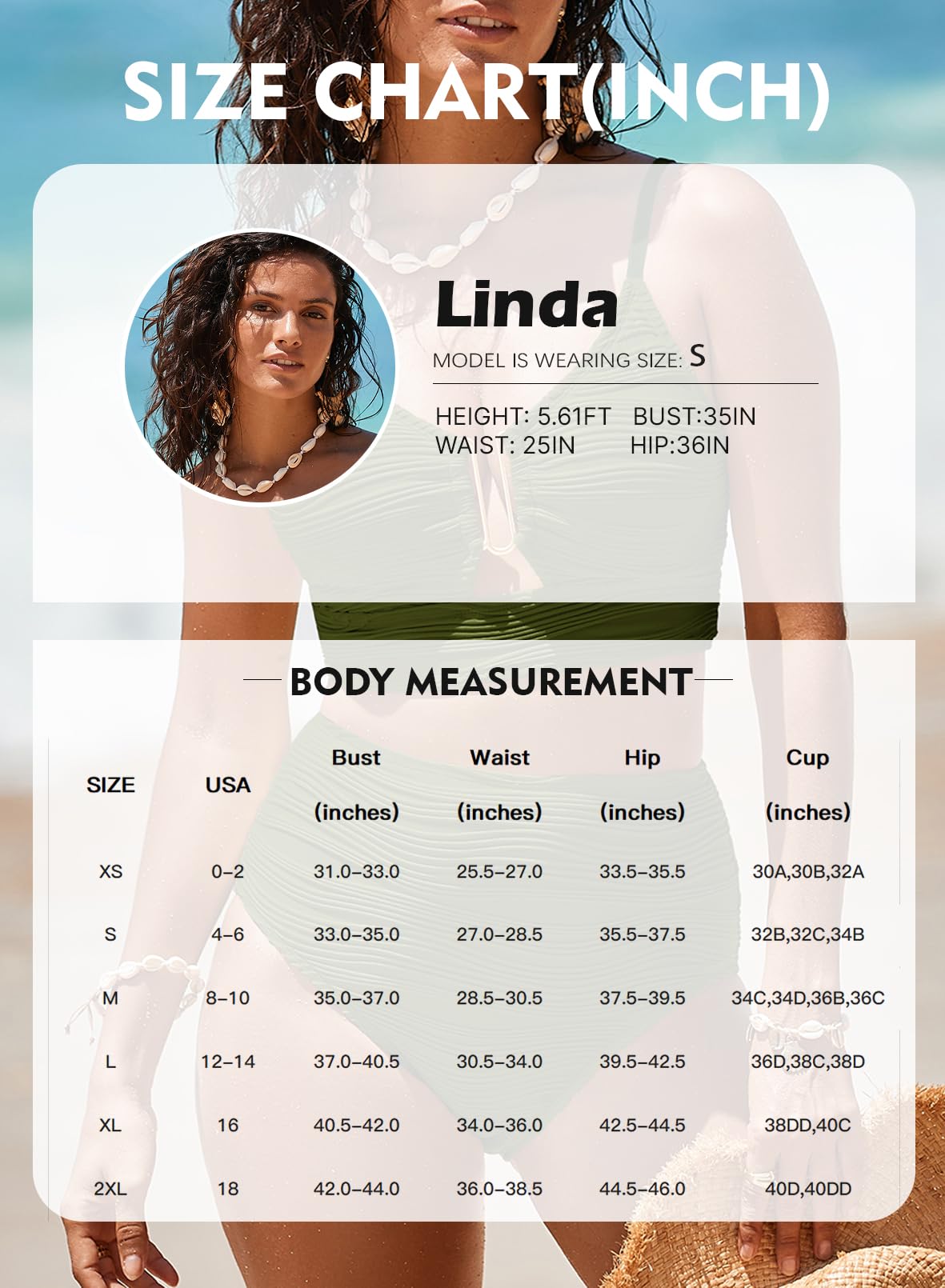 Herseas Women Popular Swimsuits Two Piece Push up Ribbed Ruched High Rise Bikini Sets Longline Modest Solid Full Coverage Beach Essentials Swim Suit Grass Green Large