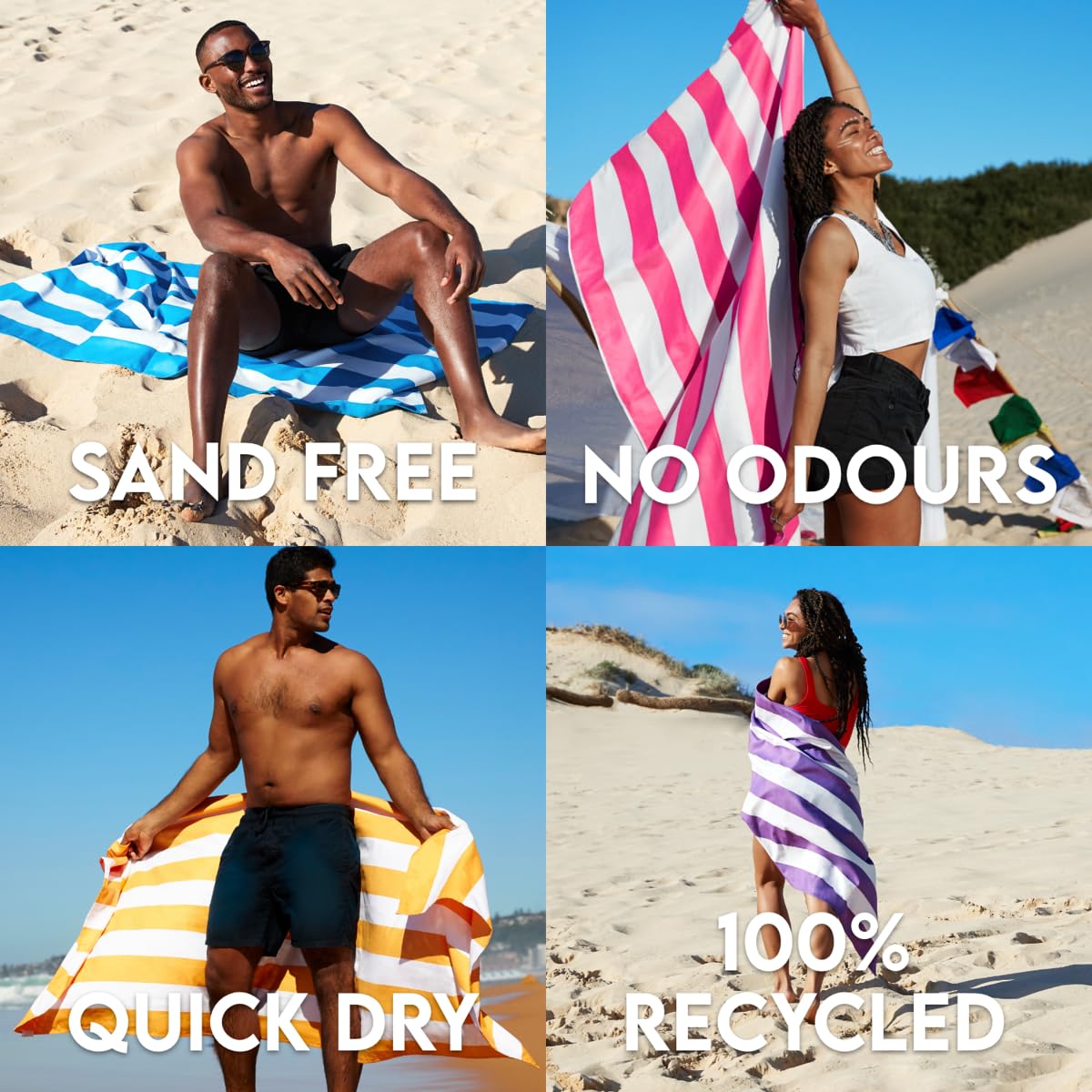 Dock & Bay Beach Towel - Quick Dry, Sand Free - Compact, Lightweight - 100% Recycled - Includes Bag - Cabana - Set G (4), Large (160x90cm, 63x35)