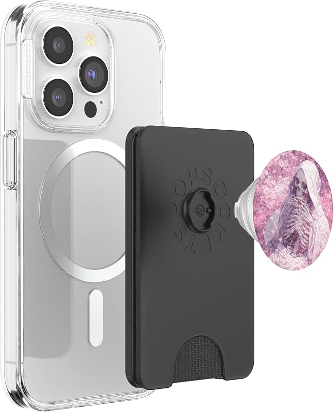 Pink Gothic Skeleton Floral Illustration Print PopSockets PopWallet for MagSafe