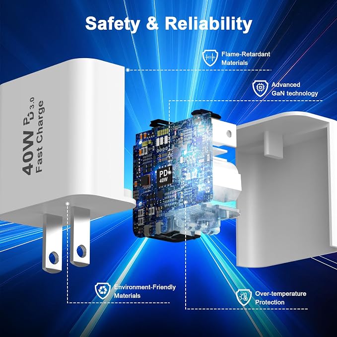 40W USB C Charger Block 2 Pack iPhone 17 16 15 Charger Block Brick Orange | 40 Watt USB C Wall Charger USBC Power Adapter Type C Brick Cube for iPhone 17/17 Pro/17 Pro Max/Air/16 15 14 13 12 11 Gal