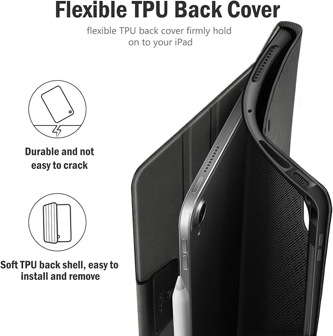 Antbox Case for iPad Air 11-inch M4/M3/M2 (2026/2025/2024) iPad Air 5th/4th Generation 10.9'' Vegan Leather with Pencil Holder Typing Angle Auto Sleep/Wake Muti-Stand (Black)