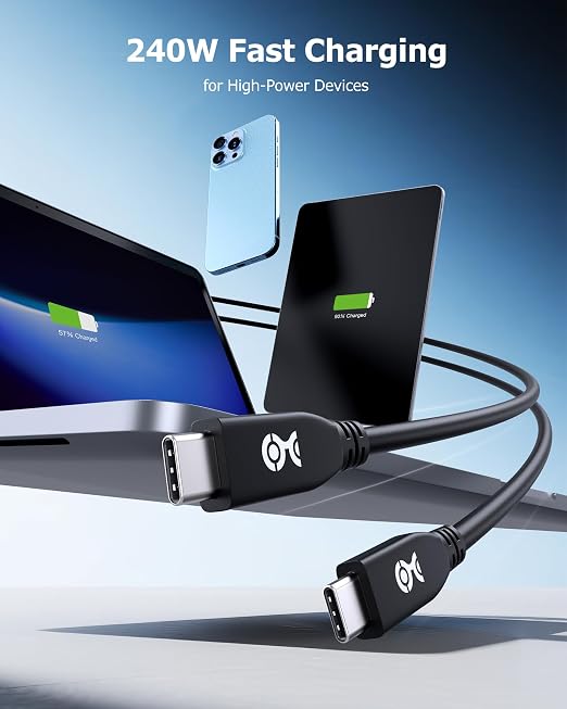 Cable Matters 40Gbps USB4 Cable 1ft Black | [8K@60Hz / 4K@240Hz Video 240W Charging 40Gbps Data] USB 4 Cable Compatible with Thunderbolt 4 MacBook XPS Surface Pro