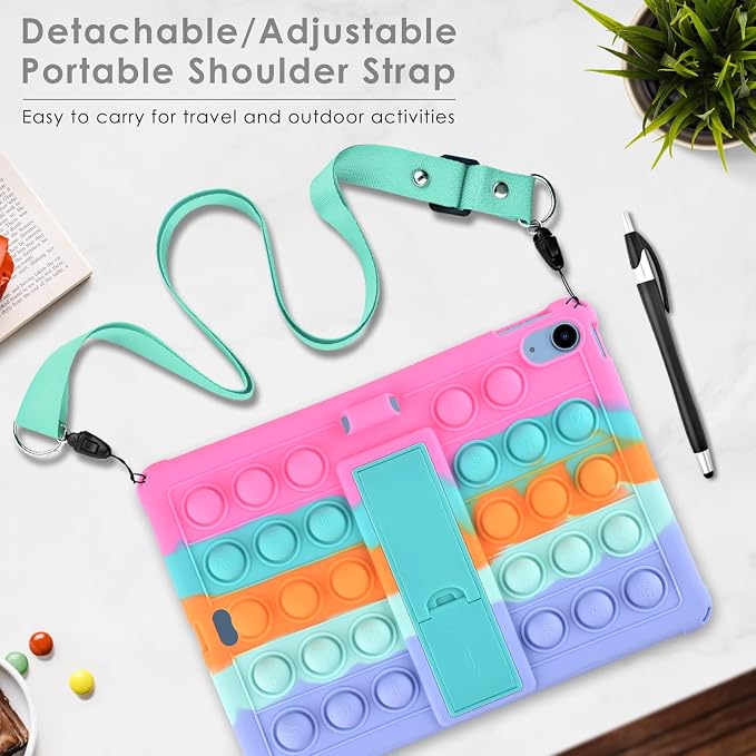 DETUOSI Silicone Case Compatible with iPad (A16) 11th Generation 11 Inch 2025 for iPad 10th Gen 10.9 Soft Case with Shoulder Strap &amp Stylus Pen Multi-Viewing Angles Black