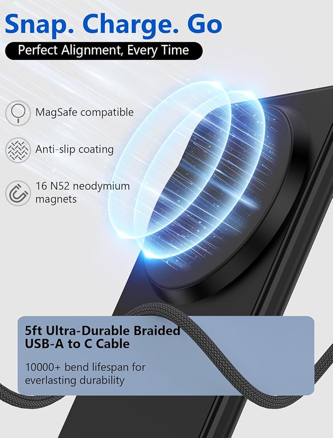 2Pack for MagSafe Charger- Magnetic Wireless Charger for iPhone 12-17Black | Fast Charging | Magnetic iPhone Charging | for iPhone Charger Stand