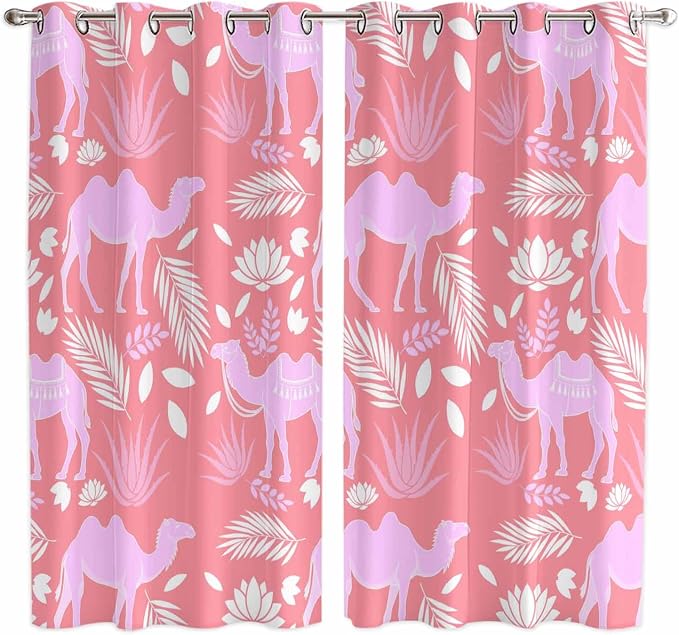 2 Panel Kitchen Cafe Curtains, Desert Camel Sunlight Filtering Nature Air