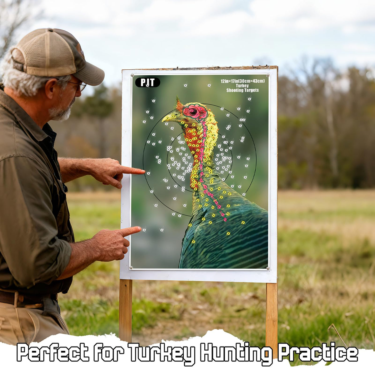 PJT 12 Pack Turkey Targets for Shotgun Patterning, 12"x17" Fluorescent Splatter Turkey Target with Head & Neck Kill Zone for 30–50 Yard Pattern Testing