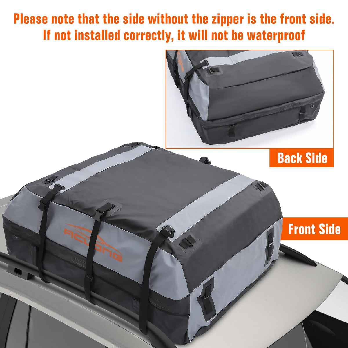 ACLONG 21 Cubic Feet Car Roof Bag 840D Waterproof Rooftop Cargo Carrier Bag for All Cars with/Without Racks Includes Anti-Slip Mat Storage Bag Combination Lock 6 Door Hooks
