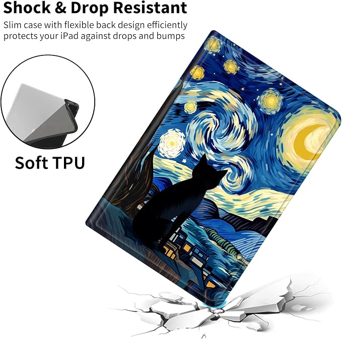 Case for 7 All-New Kindle Paperwhite (12th Generation 2024) and Kindle Colorsoft Signature Edition CoverSlim PU Leather Smart Cases with Auto Wake/Sleep-Black Cat Night Sky