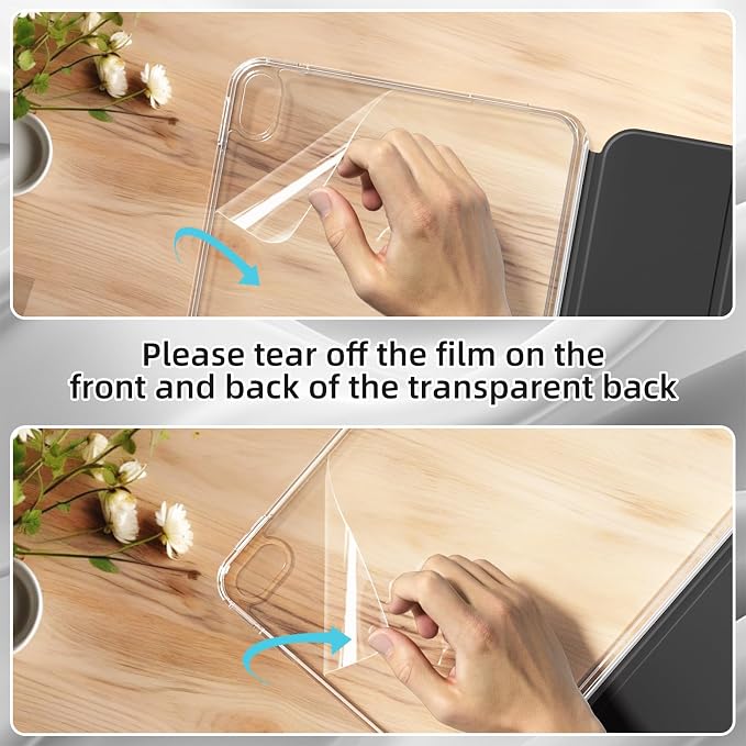Detachable Case for iPad A16 11th Gen 11/10th Gen 10.9 Black | Slim Transparent Shell Back Soft Shockproof TPU Frame Without Pencil Holder Auto Sleep/Wake