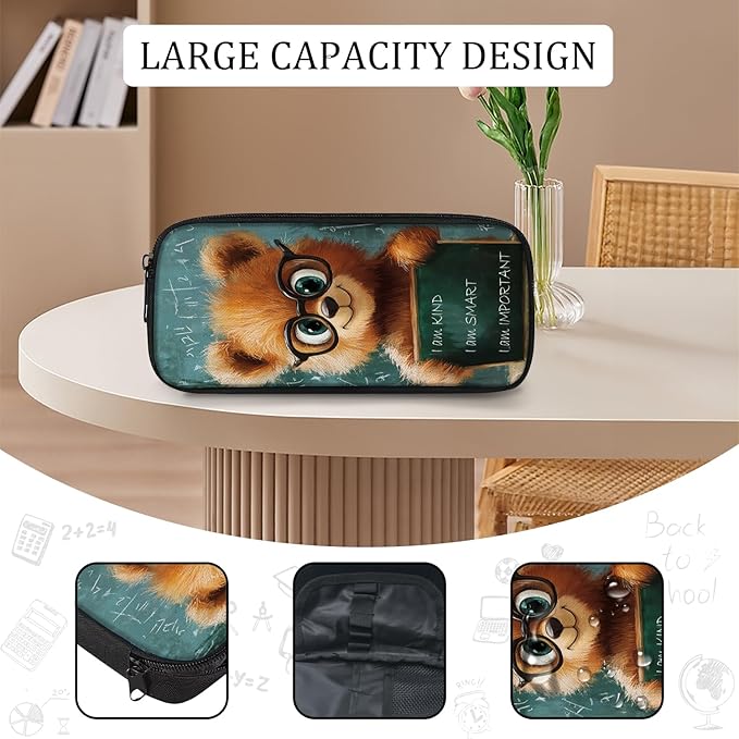 Funny Bear Backpack Set 3 Piece School Bags and Lunch Box with Pencil Case Cute Brown Bear Bookbag Set for Toddler Kids Girls Boys Teens Kindergarten Elementary Middle