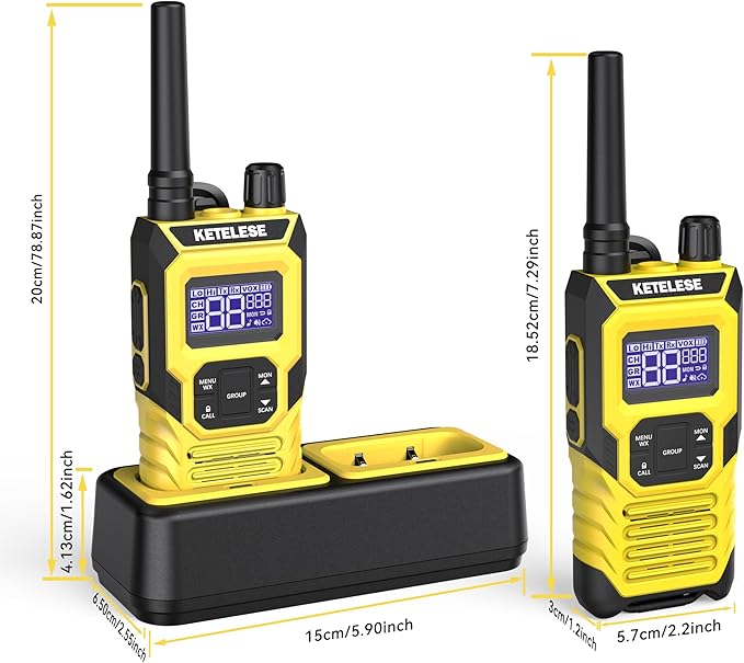 KETELESE T4 FRS Walkie Talkies Earpiece with Mic, IP67 Waterproof Two Way Radio, Walkie Talkie Long Range, 22 Channel, NOAA Weather Alert, PTT, VOX, USB C, Charge Base