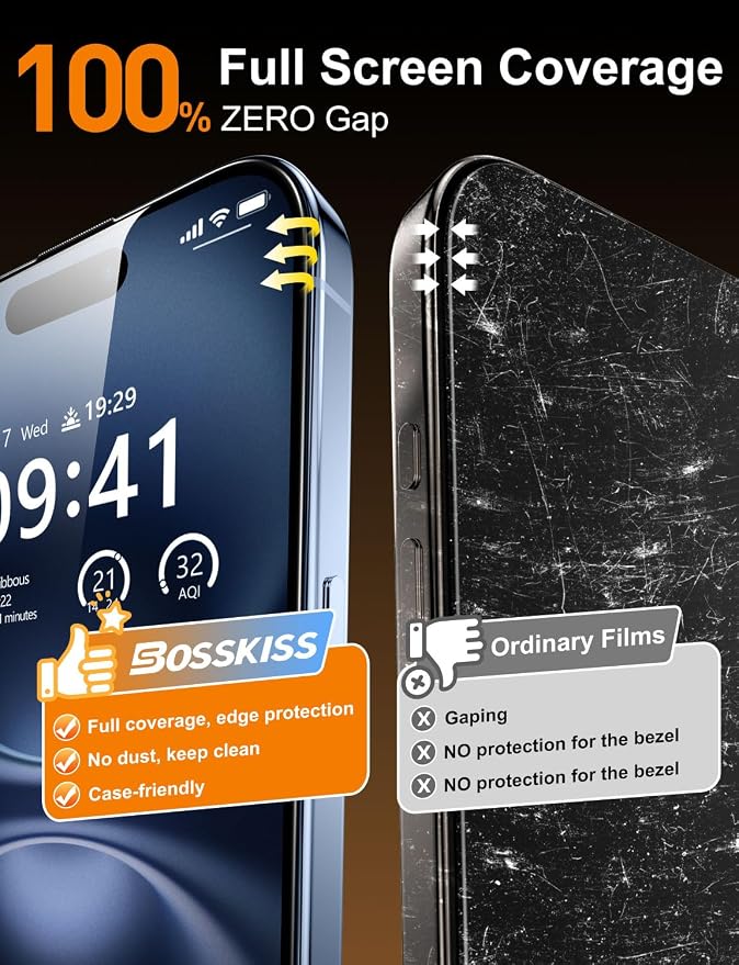 BossKiss for iPhone 11/iPhone XR Screen Protector TOP 9H Hardness Military Grade Shatterproof HD Tempered Glass Full Coverage Anti-Scratch Easy Installation Case Friendly 2 Pack
