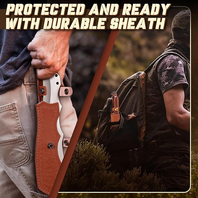 TAN REN Machete for Cutting Trees Heavy Duty, Survival Machete with Sheath for Yard Work, Full Tang Fixed Blade Knife with Wood Handle, Camping Machetes Heavy Duty, Clearing Brush and Gardening