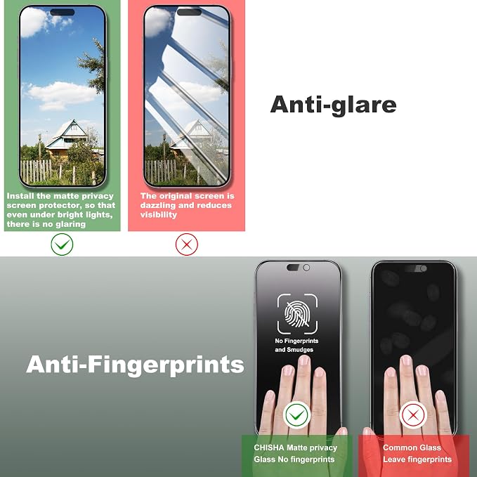 2 Pack Matte Privacy Screen Protector for iPhone 16/15/14 Pro 6.1-Inch Auto Dust Removal No BubblesAnti-Spy Tempered Glass Film Easy Installation