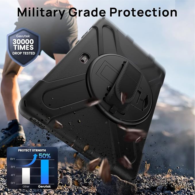 DreamerX for Samsung Galaxy Tab Active5 Pro 2025/Active 4 PRO/Active PRO 10.1 Case Heavy Duty Rugged Shockproof Drop Protection Cover with 360 Rotating Stand Handle Hand Strap Shoulder Strap Black