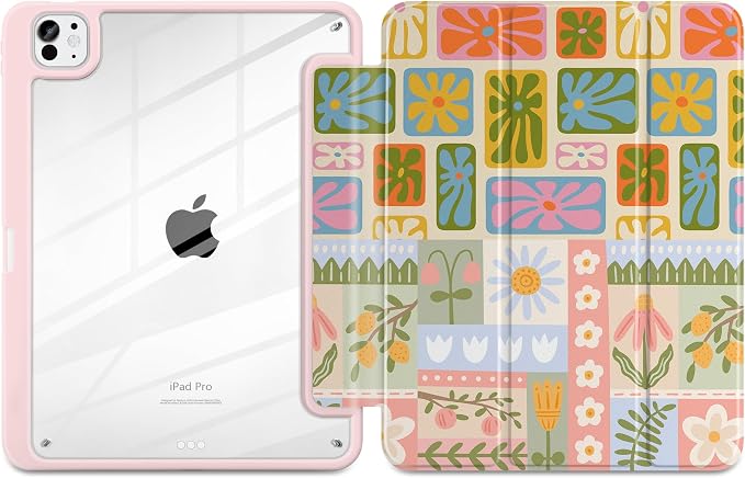 Case for iPad Pro 11 inch M5 2025 /M4 2024 Blue Ribbon Stripe | Blue Ribbon Stripe Folio Case with Clear Back Pencil Holder Trifold Stand and Auto Sleep/Wake for Preppy Aesthetic Users