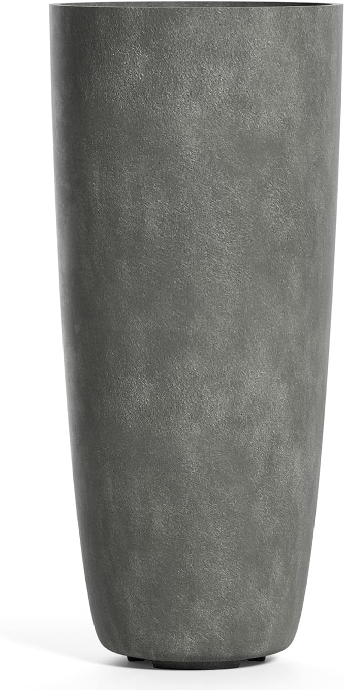 Lofto Tall Planter – Grey Stone Finish – Fiberglass Indoor/Outdoor and Weather-Resistant Large Planter (19.7" D x 43.7" H Exterior, 18.5" D x 43.3" H Interior)