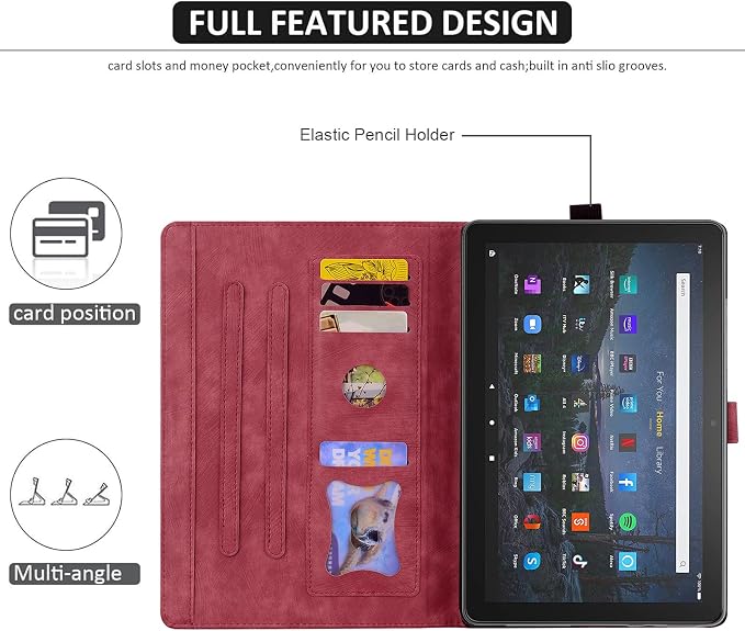 Dteck Case for Samsung Galaxy Tab S9 FE+ Plus 5G Tablet Case 12.4 2023 with Pencil HolderPU Leather Embossed Flower Cat Folio Multi-Angle Viewing Stand Shockproof Protective Tablet 12.4 CoverBlue