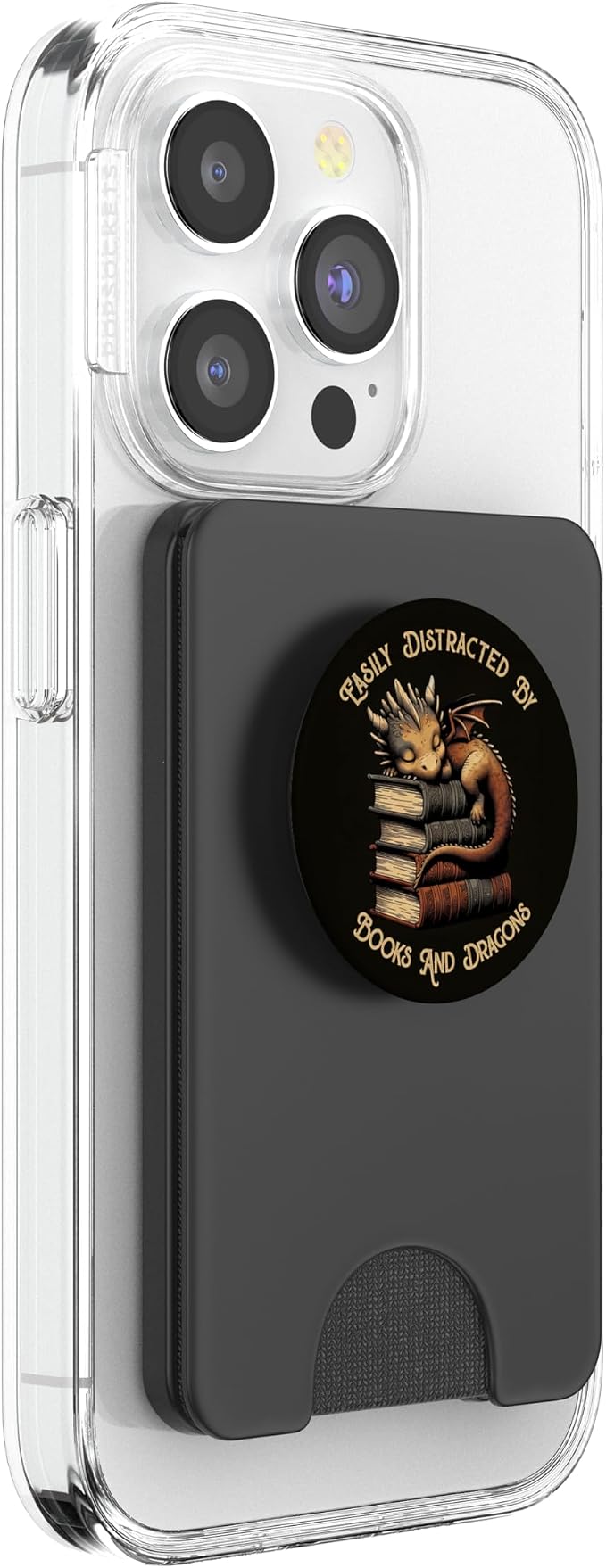 Easily Distracted by Books &amp Dragons Funny Bookworm Reading PopSockets Adhesive PopGrip