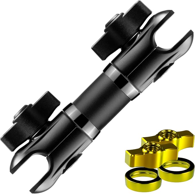 Tackform 10 Long 20mm Ball and Socket Arm DuraLock 20 Series Aluminum Tube Arm | Dual 20mm Sockets and Optional Anti-Theft Knobs | Black