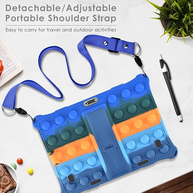 DETUOSI Silicone Case for 10.1 inch Tablet Multi-Angle Case Black | with Shoulder Strap and Stylus Pen Adjustable Stand Built-in Pen Holder Funny Protective Cover for 10.1 inch Tablet