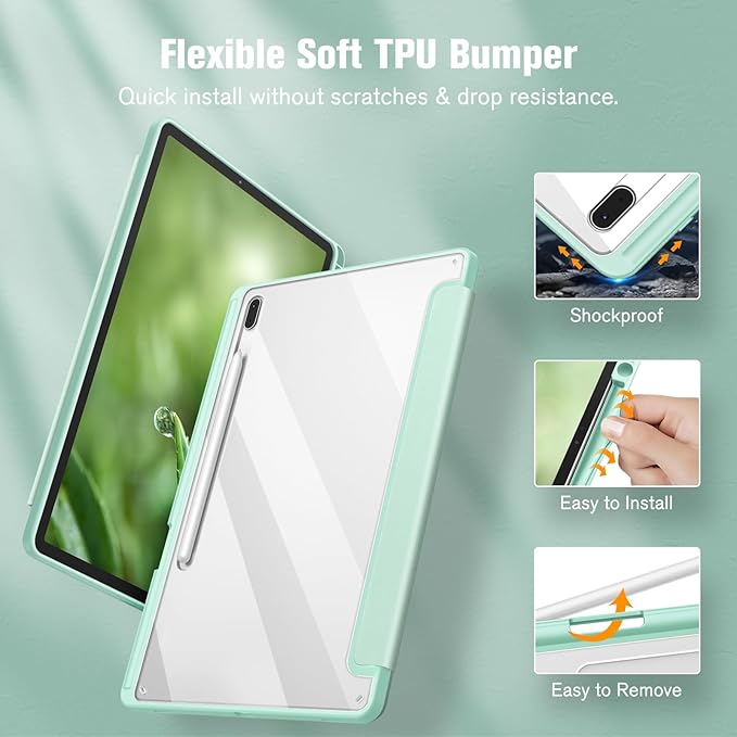 Fintie Clear Case for Samsung Galaxy Tab S8 Plus/ S7 FE/ S7 Plus 12.4 Inch | Transparent Back Shell Viewing &amp Typing Angles Shockproof S Pen Holder Auto Wake/Sleep Black