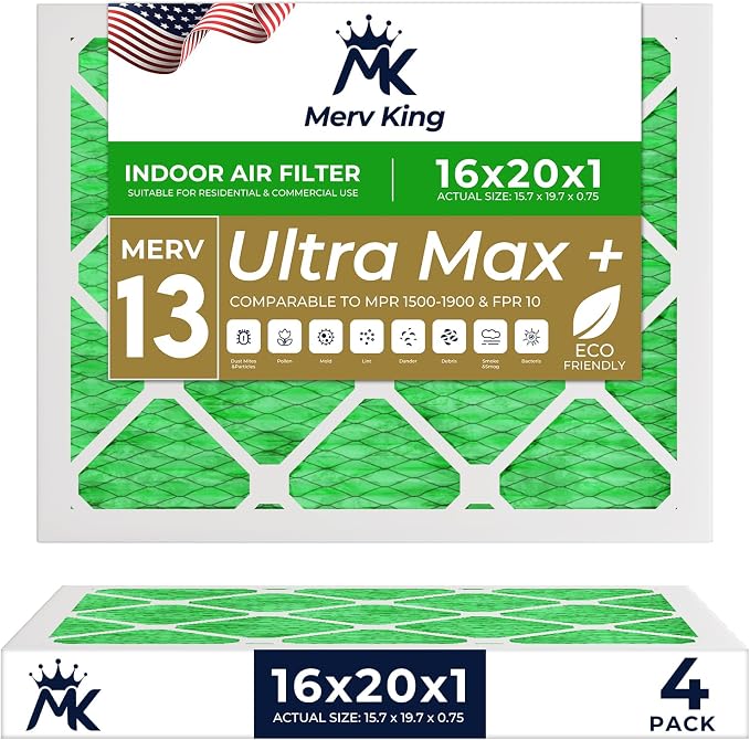 MervKing 16x20x1 Air Filter Actual Size: 15.7" x 19.7" x 0.75" MERV 13 MPR